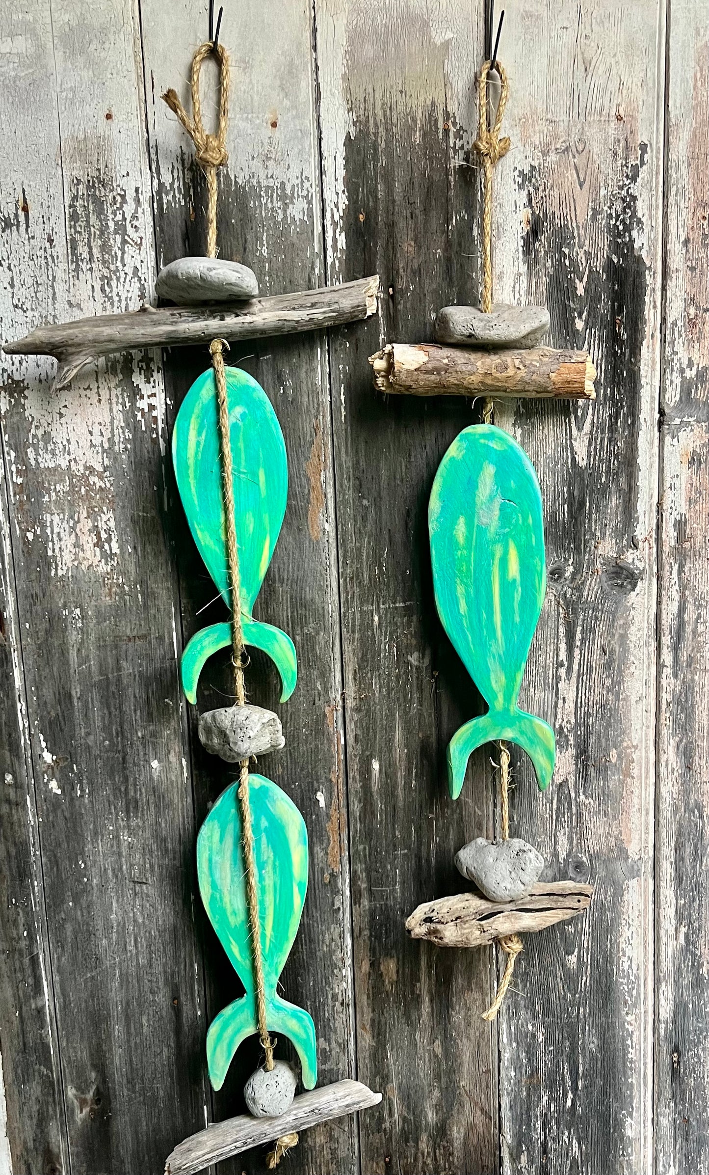 Recycled pallet wood repurposed to beautiful mobiles