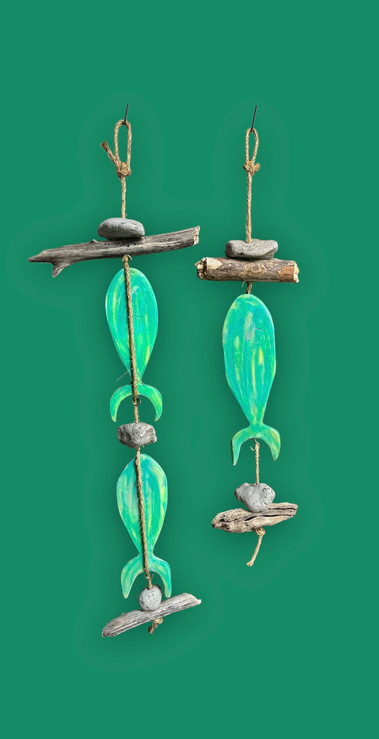 Recycled pallet wood repurposed to beautiful mobiles